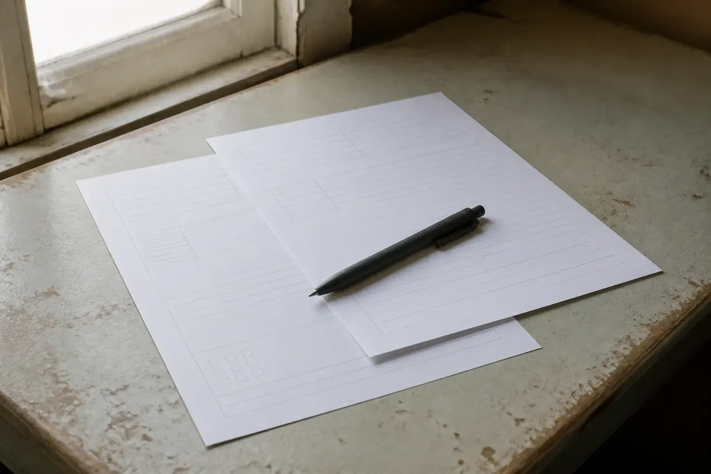 Blank written change sheets and a pen support clear responsibility when materials or scope change.